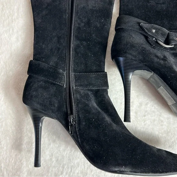 Bella Gioia Black Faux Suede Stiletto Heeled 4”Pointed Toe Zipper Boots Size 7.5 - Picture 11 of 11